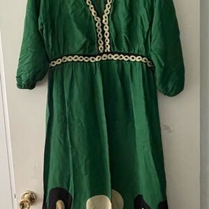 FARM Rio Green Maxi Dress with Black and Cream Details